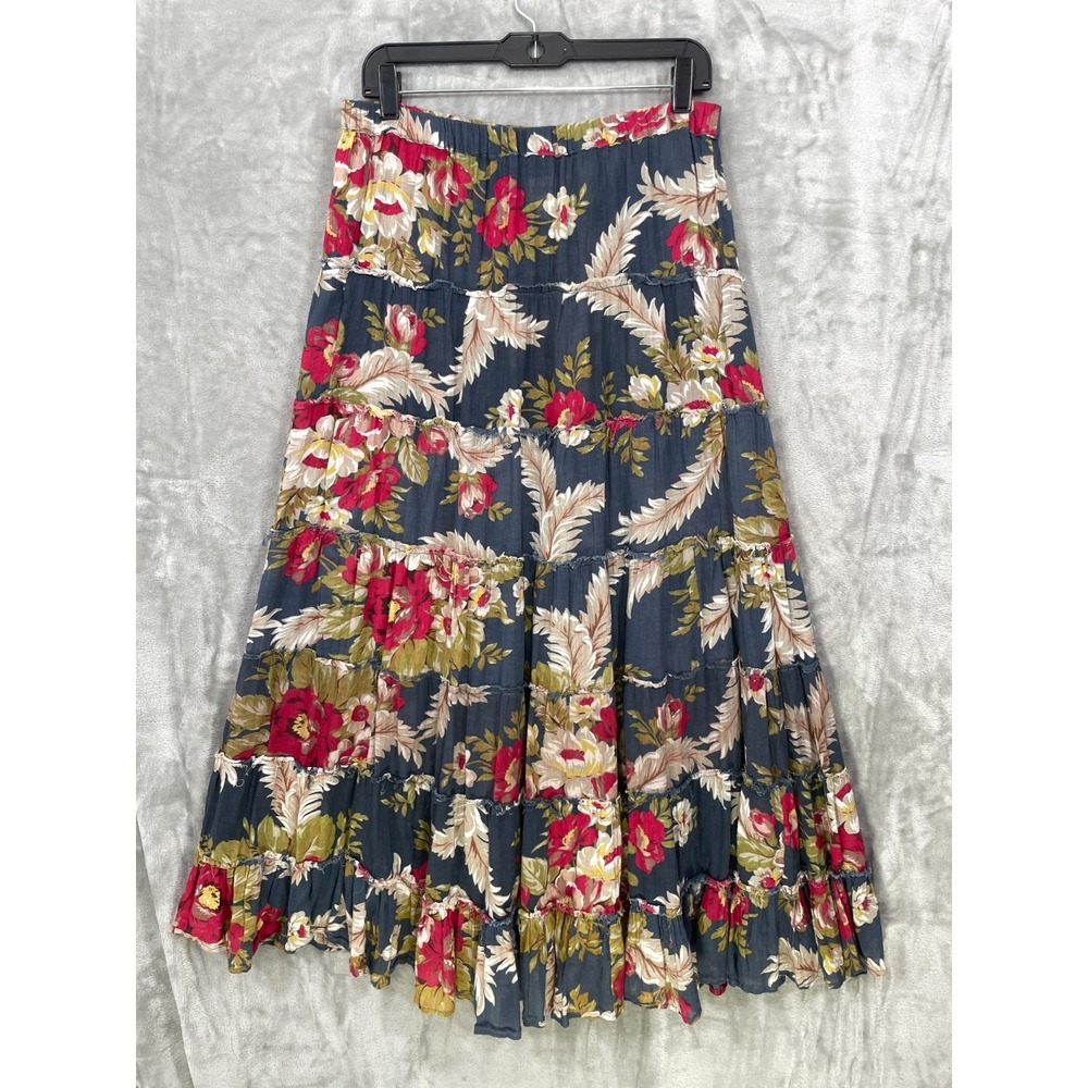 Denim & Supply Ralph Lauren Size M Maxi Skirt Floral Gauze Sheer Cotton Tiered